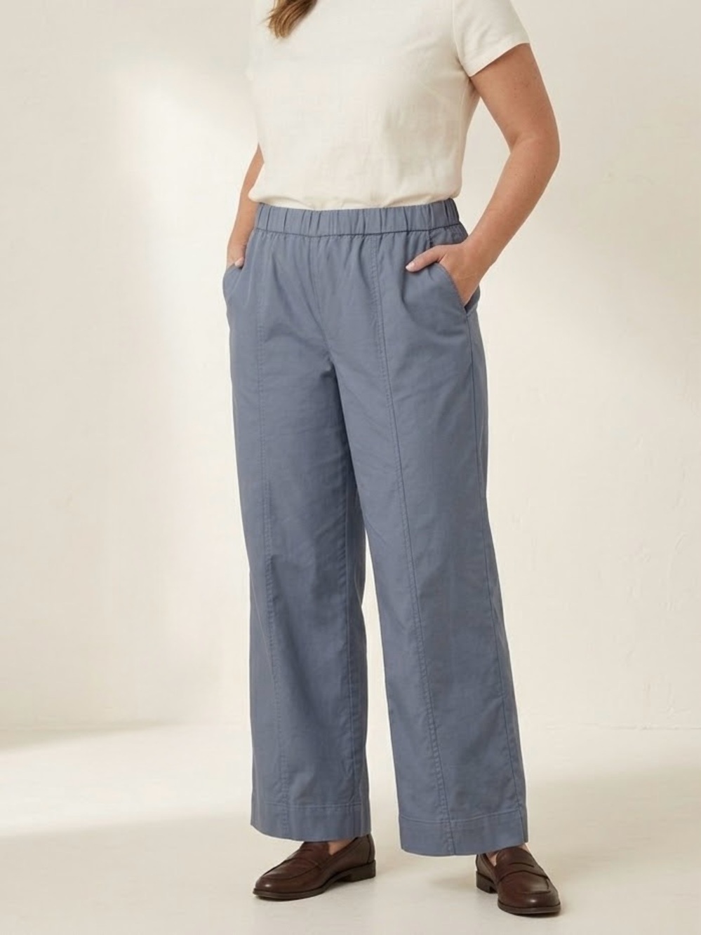 Duluth Trading Co Summer-Weight Chino Wide Leg Pants Blue 91406 Womens 18 Reg